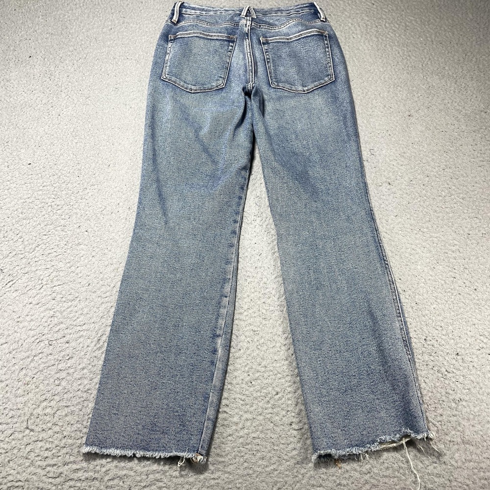 Good American Jeans Womens 4/27 Blue Wash High Rise Straight Fringe 27x27 Denim - Picture 12 of 13